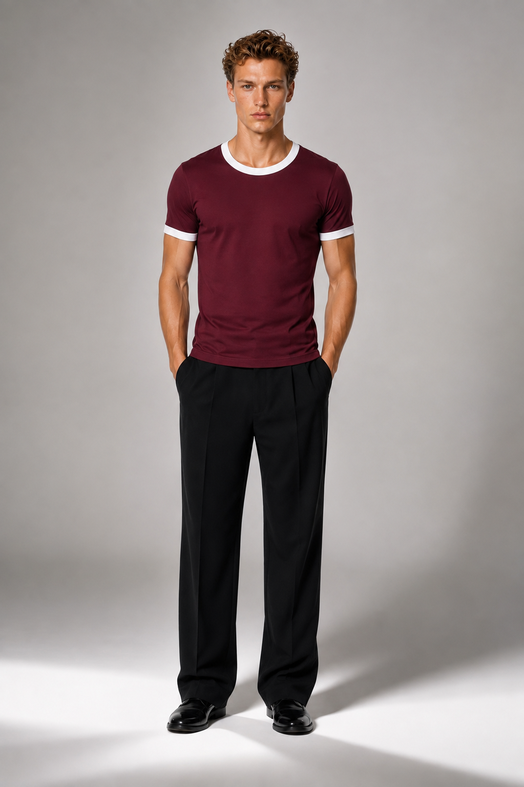 The Essential Ringer Tee - in Burgundy